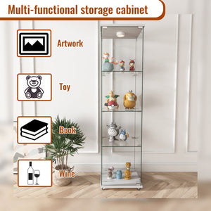 English Elm Modern Glass Display Cabinet With Led Lighting - Stylish 1-Door 4-Shelf Unit For Home & Office Use W241P242916