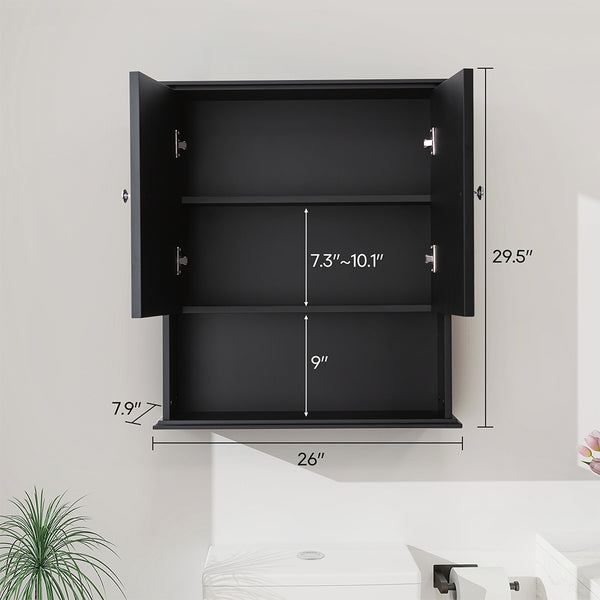 English Elm Upgraded Wall Mounted Bathroom Cabinet Mdf Over Toilet Storage with Soft Close Doors Black T3785P356590