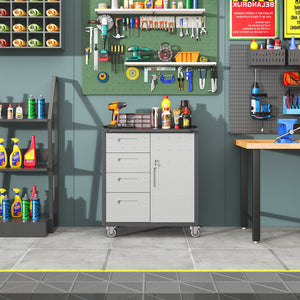 English Elm Sturdy Rolling Steel Garage Cabinet with Locking Drawers and Diamond Plate Workshop Storage T2398P222836