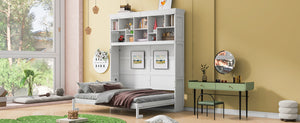 English Elm Queen Murphy Wall Bed Cabinet with Integrated Shelves Usb Charging Space Saving Design White LP006668AAK-1
