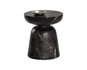 Sunpan Lucida End Table - Contemporary Concrete Design for Indoor and Covered Outdoor Spaces, Unique Style Marble Look / Black