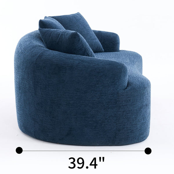 English Elm LY-025S Curved Loveseat Compact 65" Space-Saving Chenille Upholstery, 30D Foam+Spring Comfort Blue W2231P261298