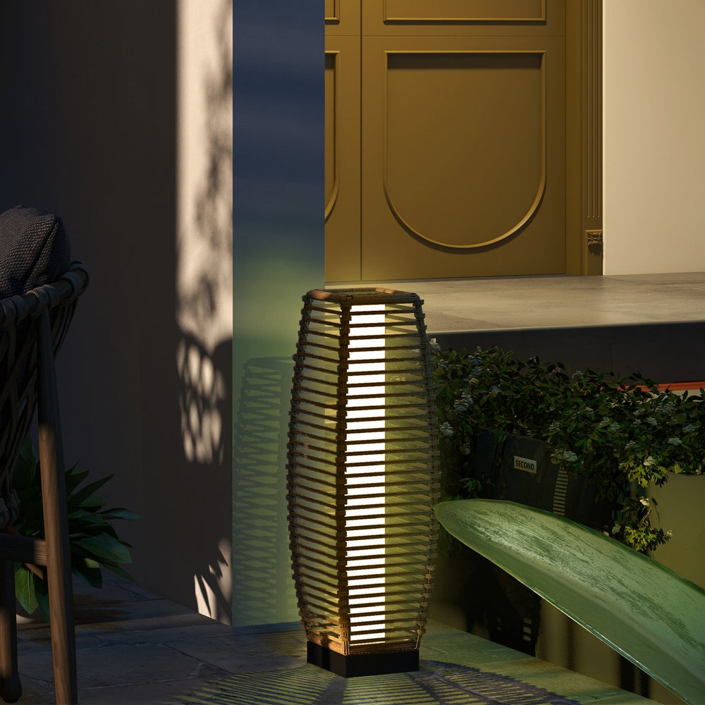 English Elm Outsunny Solar Rattan Pathway Lantern Outdoor Wicker Led Garden Light Auto Dusk Brown W2225P174046