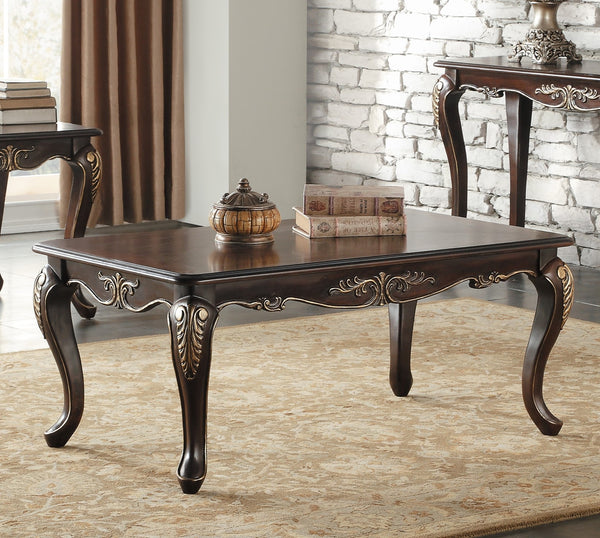 English Elm 1pc Traditional Croydon Cocktail Table in Dark Cherry Finish with Gold Tipping and Cabriole Legs, Elegant Living Room Accent Cherry 51 L x 31 W x 8 H B011P387130