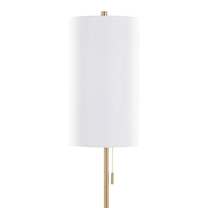 English Elm Bounty 62 Inch Gold Metal Floor Lamp with White Linen Shade for Living Room B202P223982