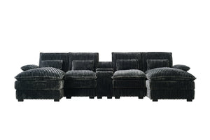 English Elm 120-inch Modular U-shaped Sectional Wool Sofa with Console Usb Ports Seats Six W2564S00025