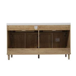 English Elm Christopher Knight Home® - 60 Inch Bathroom Vanity with Double Sinks SMC, Rattan Doors, Soft-Close Drawers, Stable Pine Legs Wood N817P296140N