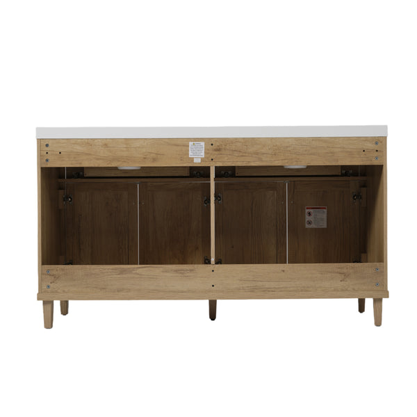 English Elm Christopher Knight Home® - 60 Inch Bathroom Vanity with Double Sinks SMC, Rattan Doors, Soft-Close Drawers, Stable Pine Legs Wood N817P296140N