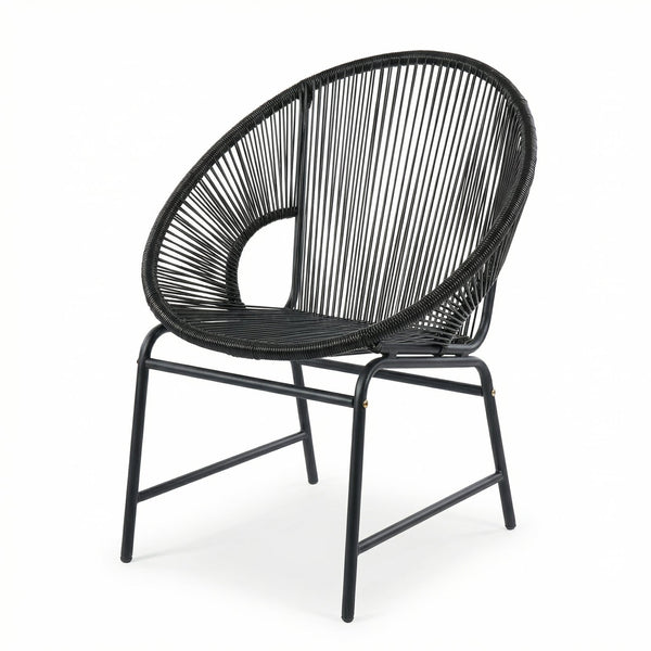 English Elm Nusa Outdoor Pe Rattan Patio Chairs with Iron Frame Airy Oval Weave Set of 2 Black N775P422987B