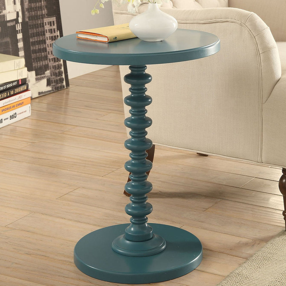 English Elm Teal Round Pedestal Side Table with Turned Base, Solid Wood & MDF, Timeless Accent for Living Rooms and Dining Spaces B062P185709
