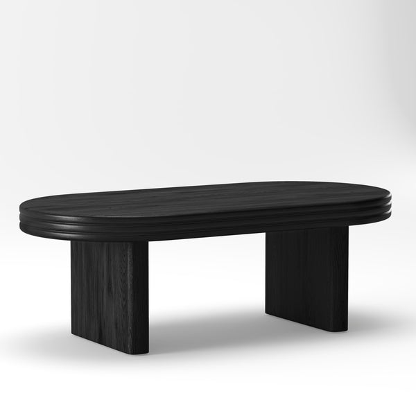 English Elm Mid Century Modern Oval Fluted Coffee Table with Wood Veneer for Living Room Black W757P370255