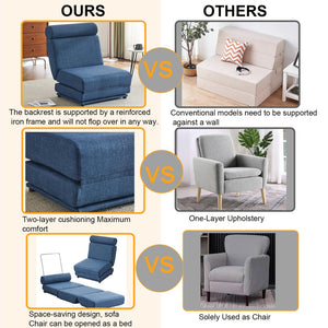English Elm Single Foldable Sofa Bed Chair with High Density Foam and Breathable Linen Fabric W2113P181632