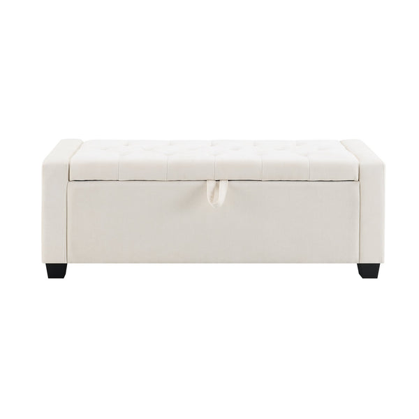 English Elm 48" Tufted Chenille Storage Bench Diamond Stitched Lift Top Seat for Bedroom Entryway Beige W2671P386665