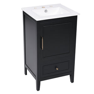English Elm 20" Bathroom Vanity with Sink and Ceramic Top, Modern Freestanding Cabinet with Drawer & Shelf Storage, Adjustable Feet for Stability and 200lb Capacity Black N725P192821B