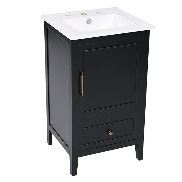English Elm 20" Bathroom Vanity with Sink and Ceramic Top, Modern Freestanding Cabinet with Drawer & Shelf Storage, Adjustable Feet for Stability and 200lb Capacity Black N725P192821B