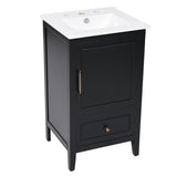 English Elm 20" Bathroom Vanity With Sink, Bathroom Cabinet With A Door, Door Shelf Storage and Adiustable Foot Pads, A Drawer, Black