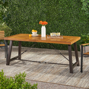 English Elm Outdoor Acacia Wood Slatted Dining Table Seats Six with Iron Base for Patio 57239.00