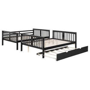 English Elm Full Over Bunk Bed with Twin Trundle Solid Pine Frame Gray Convertible LT100204AAP-1