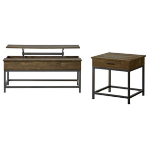 English Elm Golden Oak Lift Top Coffee Table and End Set with Hairpin Legs Storage B062S01437