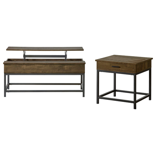 English Elm Golden Oak Lift Top Coffee Table and End Set with Hairpin Legs Storage B062S01437
