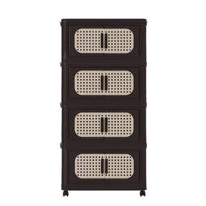 English Elm Retro Brown 20" Wide Folding Storage Cabinet - 4 Tiers, Collapsible Design With Wheels For Easy Mobility W2873P366399-GIGA