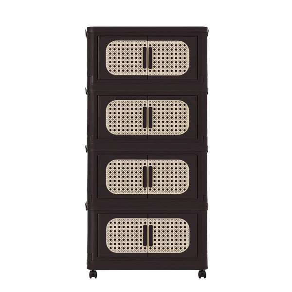 English Elm Retro Brown 20" Wide Folding Storage Cabinet - 4 Tiers, Collapsible Design With Wheels For Easy Mobility W2873P366399-GIGA