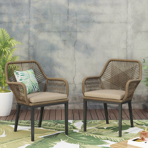 English Elm Outdoor Wicker Patio Chairs Set of 2 with Iron Frame for Deck or Garden Lounging N769P334783A
