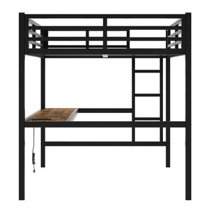 English Elm Metal Full Size Loft Bed with Desk, USB Power & RGB LED Lighting, Space-Saving Black Frame W1580P251091