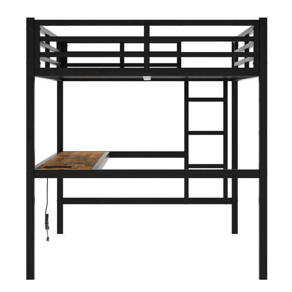 English Elm Metal Full Size Loft Bed with Desk, USB Power & RGB LED Lighting, Space-Saving Black Frame W1580P251091