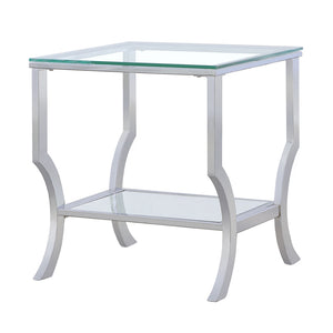 English Elm Porch Chrome Glass Square Top End Table with Mirrored Shelf, Sleek Metallic Finish, Durable Modern Accent B062P328627