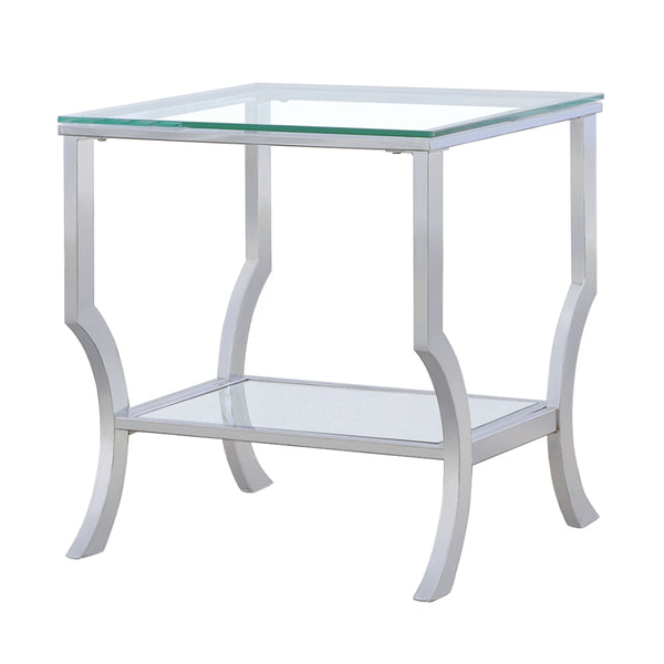 English Elm Porch Chrome Glass Square Top End Table with Mirrored Shelf, Sleek Metallic Finish, Durable Modern Accent B062P328627