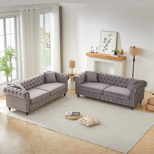 English Elm Fx Modular Six Seat Chenille Sectional Sofa with Gold Legs and Tufted Detail Grey W1926S00119