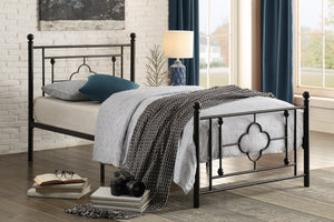English Elm 1pc Twin Morris Platform Bed with Ball Finials Quatrefoil Metal Frame Modern-Traditional Appeal Black 42.5 L x 21.5 W x 5 H B011P207844