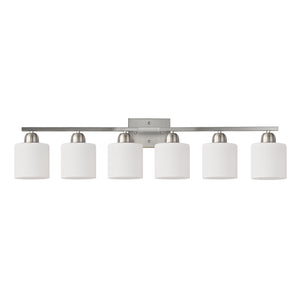 English Elm 38" 6-Light Chrome Vanity Light with Milky White Glass Shades, Dimmable Hardwired Wall Sconce for Bathroom Mirrors and Dressing Areas W2312P374853