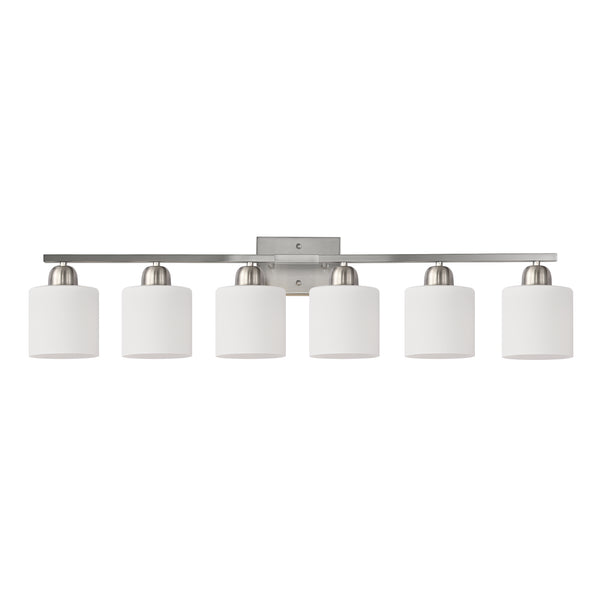 English Elm 38" 6-Light Chrome Vanity Light with Milky White Glass Shades, Dimmable Hardwired Wall Sconce for Bathroom Mirrors and Dressing Areas W2312P374853