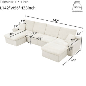 English Elm 142" Cloud Sectional Sofa with 52" Chaise U-Shaped Modular Deep Seat Plush Chenille No Assembly Beige W1117S00236