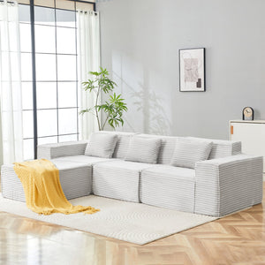 English Elm L-shaped Corduroy Sectional with Ottoman Three Seat Modular Sofa for Modern Living Light Gray W2699S00081