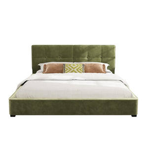 English Elm Christopher Knight Home® - King Size Velvet Bed Frame - Luxurious Olive Green Upholstered Platform Bed With Curved Headboard N757P235227A