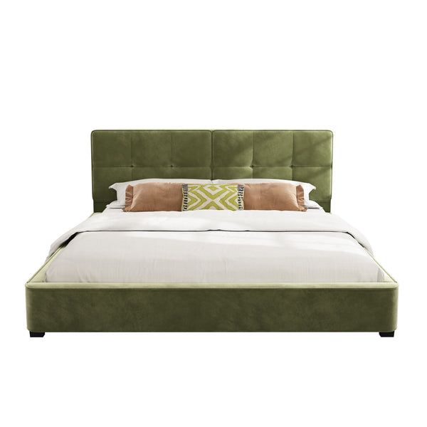 English Elm Christopher Knight Home® - King Size Velvet Bed Frame - Luxurious Olive Green Upholstered Platform Bed With Curved Headboard N757P235227A
