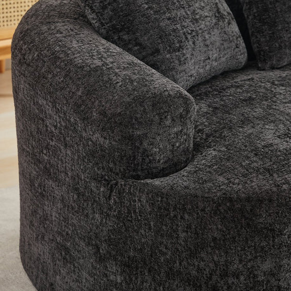 English Elm Curved Chenille Loveseat with Memory Foam Seating and Three Pillows for Compact Spaces Black W2915P324464