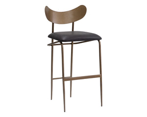 Sunpan Gibbons Mid-Century Modern Barstool - Handcrafted Leather Design with Unique Artisan Charm Antique Brass / Charcoal Black Leather