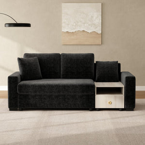 English Elm Modern Chenille Upholstered Sofa with Console Storage Armrest for Living Room Black N763S000062B