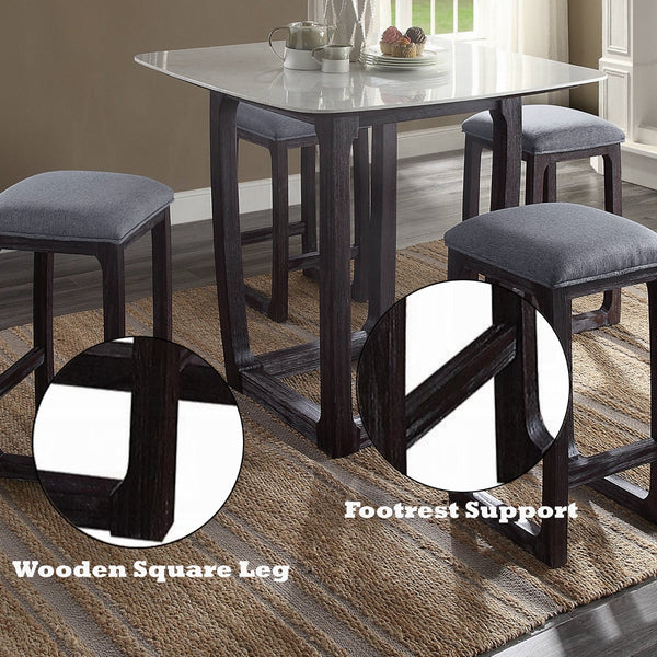 English Elm 1pc Counter Height Stool Padded Seat Cushion Rustic Espresso Wood Square Stool with Footrest, Versatile PMID B2741P330121