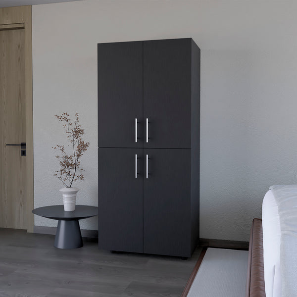 English Elm Armoire Moscow Black Bedroom Closet Cabinet with Dual Rods, Shelves & Durable Engineered Wood Design B092S00262