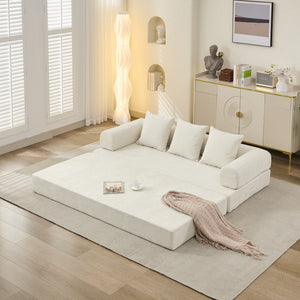 English Elm Comfy Chenille Convertible Folding Mattress Couch Sofa Bed with Armrest, Space-Saving, No Assembly Needed Beige W1143P330248