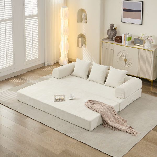 English Elm Comfy Chenille Convertible Folding Mattress Couch Sofa Bed with Armrest, Space-Saving, No Assembly Needed Beige W1143P330248