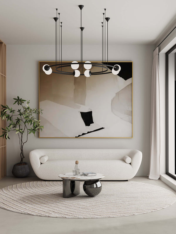 English Elm Laurel Sintered Stone Coffee Table in Black - 31.5" Round Top, Stainless Steel Base, Contemporary Design B365S00059