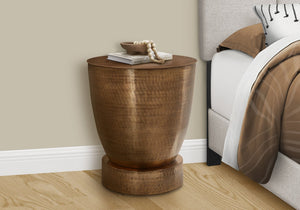 English Elm Accent Table, Handcrafted Hammered Copper Drum - Modern Side, Nightstand & Lamp Table For Any Room B2710P219452