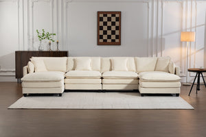 English Elm Modern Chenille Sectional Sofa Modular Sleeper with Ottoman Chaise and Waist Pillows W2530S00020