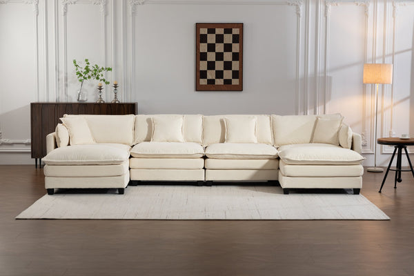 English Elm Modern Chenille Sectional Sofa Modular Sleeper with Ottoman Chaise and Waist Pillows W2530S00020